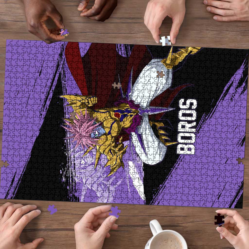 Boros One Punch Man Anime Purple and Black Theme Puzzle with Galactic Overlord Design and Intense Battle Stance - The Mazicc