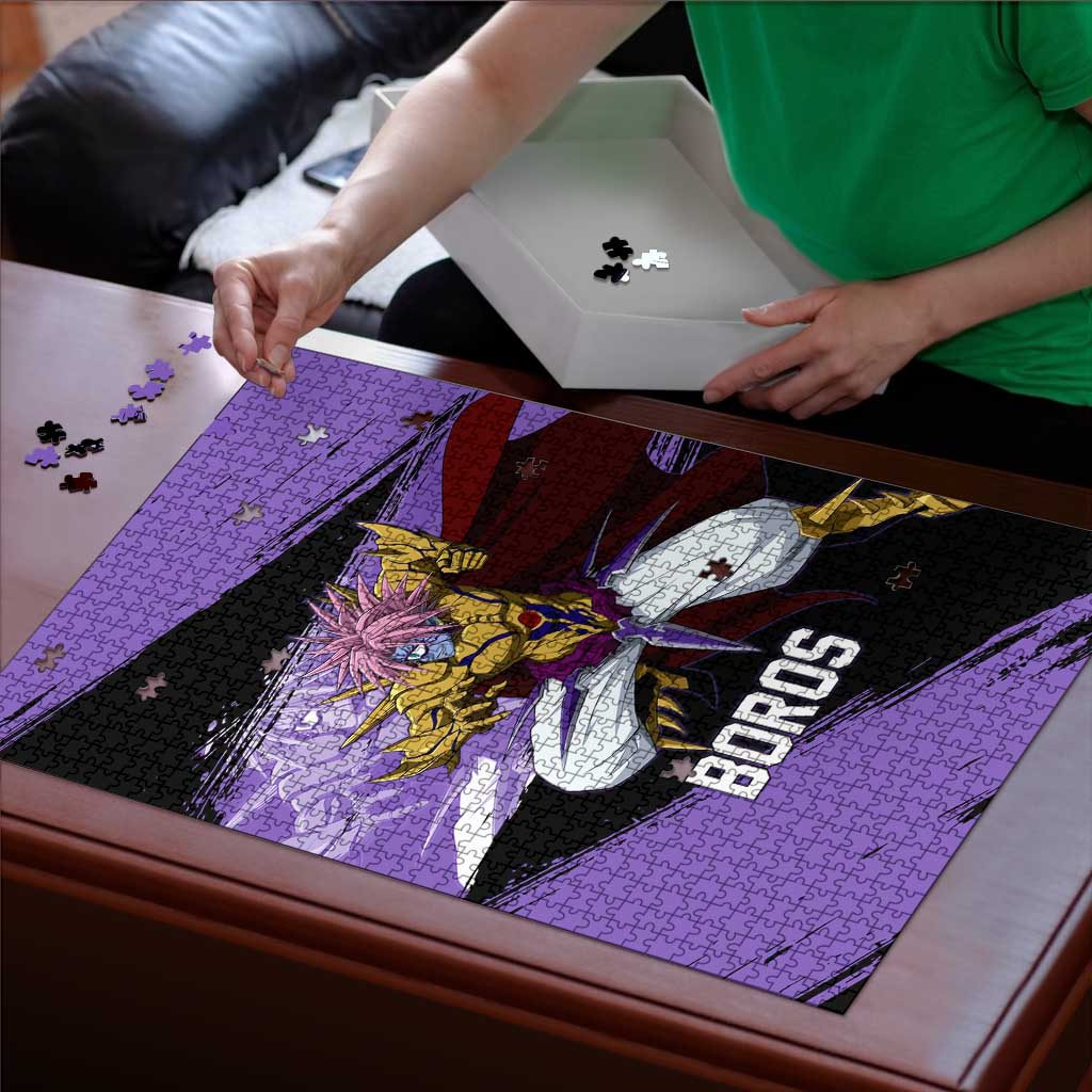Boros One Punch Man Anime Purple and Black Theme Puzzle with Galactic Overlord Design and Intense Battle Stance - The Mazicc
