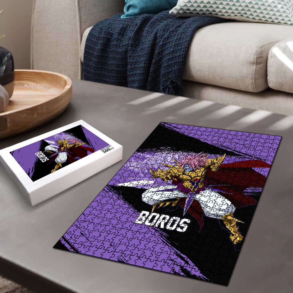 Boros One Punch Man Anime Purple and Black Theme Puzzle with Galactic Overlord Design and Intense Battle Stance - The Mazicc