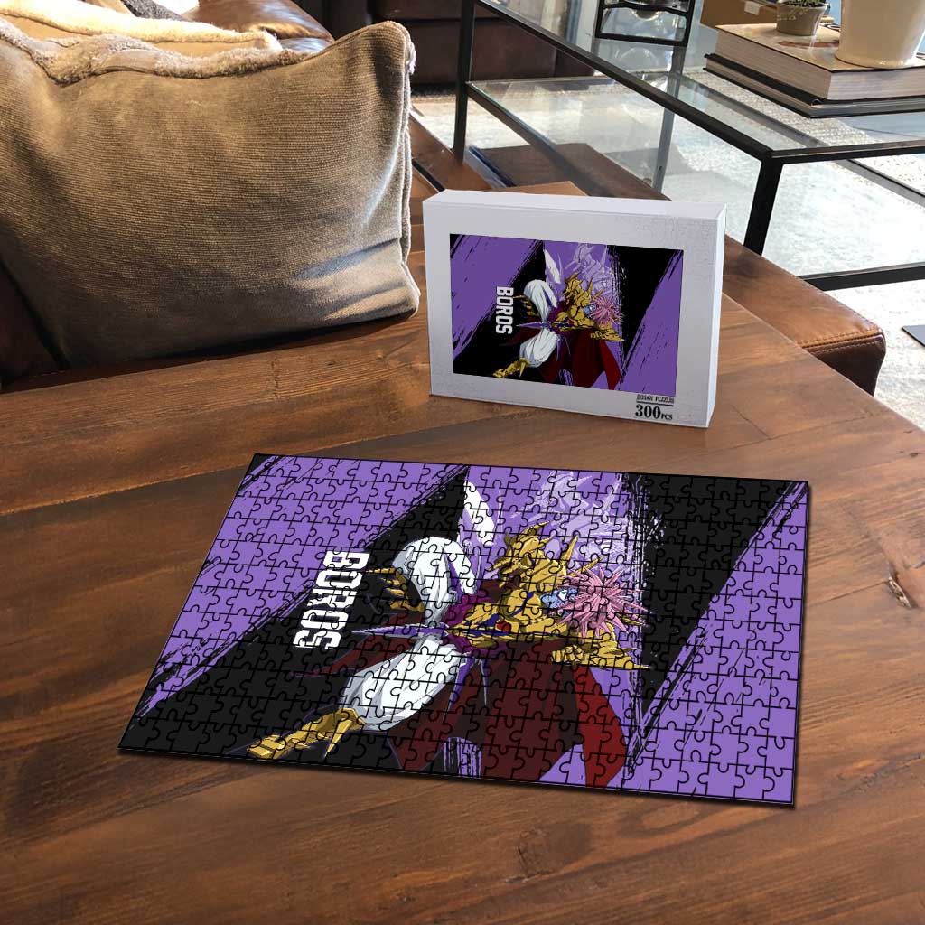 Boros One Punch Man Anime Purple and Black Theme Puzzle with Galactic Overlord Design and Intense Battle Stance - The Mazicc