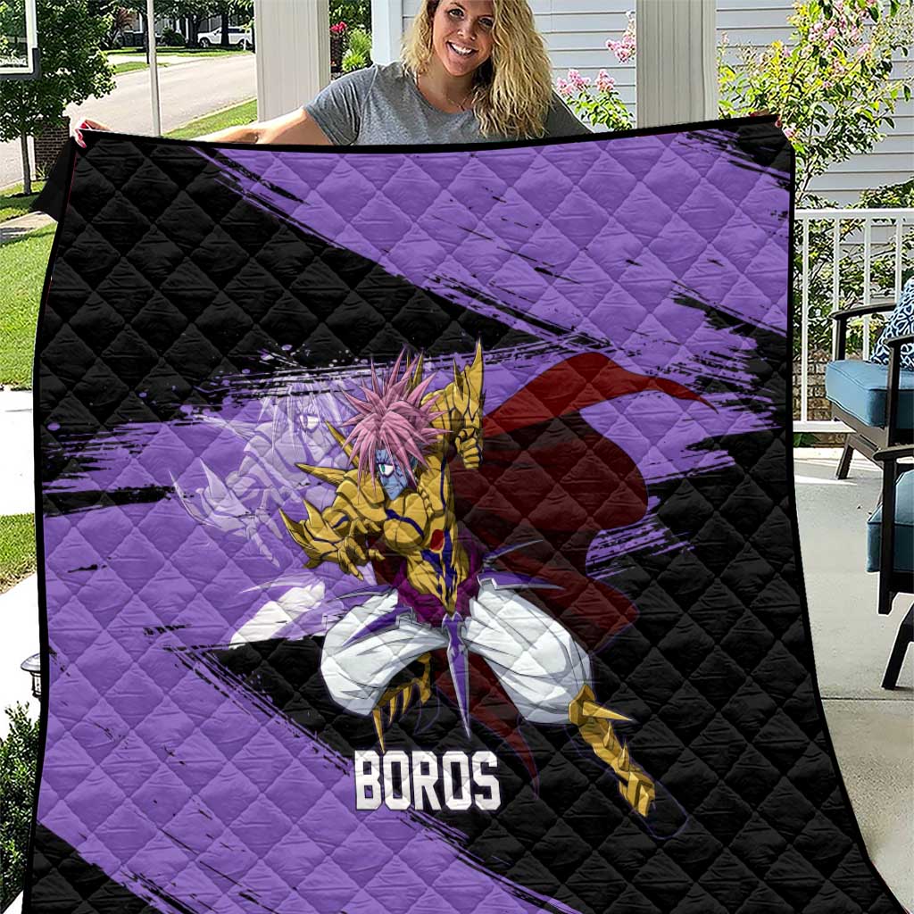 Boros One Punch Man Anime Purple and Black Theme Quilt with Galactic Overlord Design and Intense Battle Stance - The Mazicc