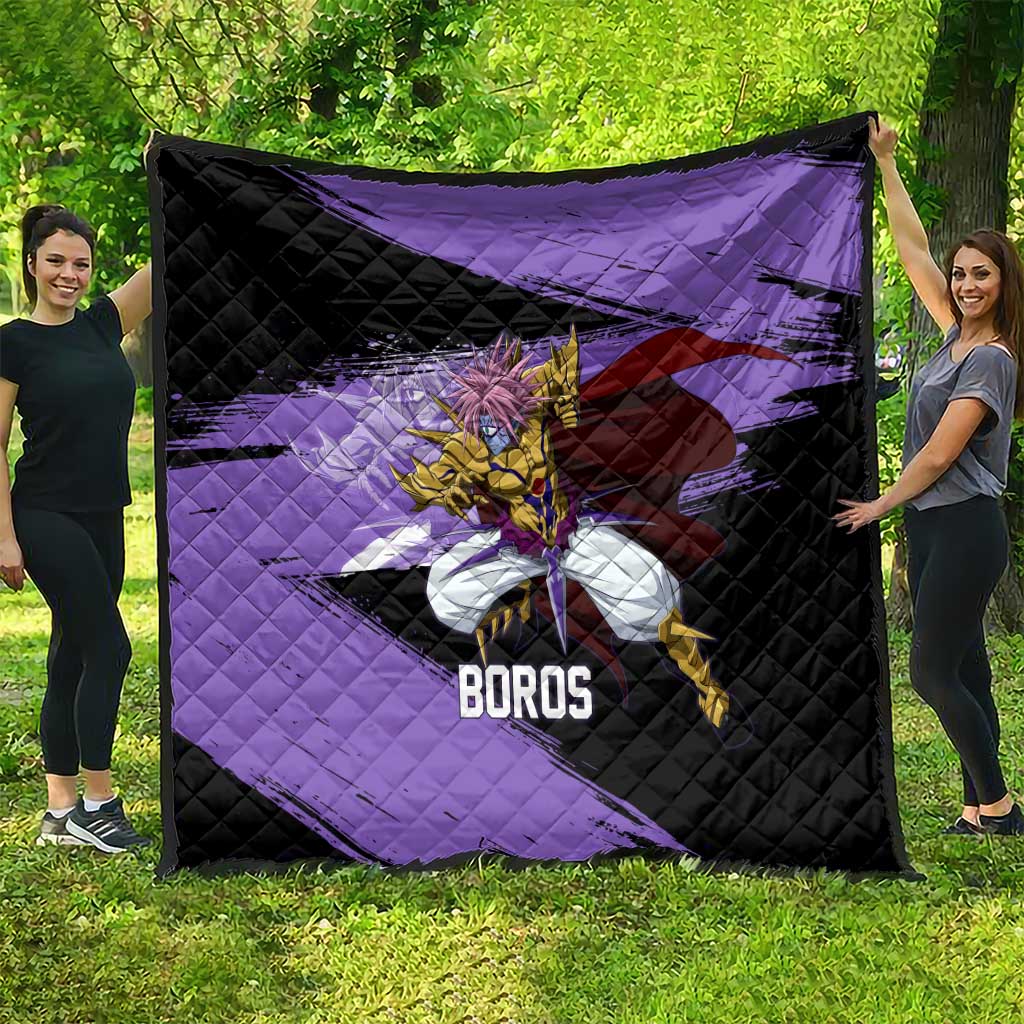 Boros One Punch Man Anime Purple and Black Theme Quilt with Galactic Overlord Design and Intense Battle Stance - The Mazicc