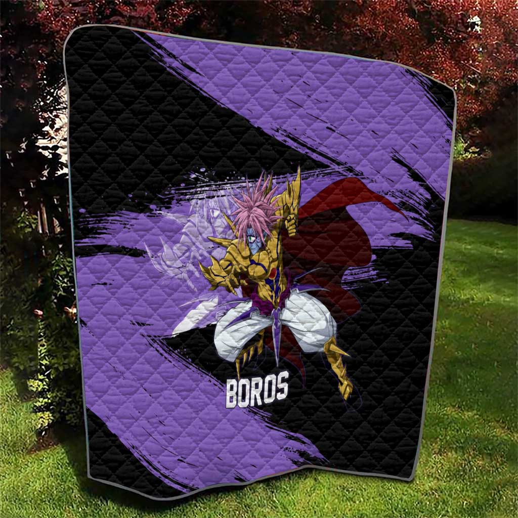 Boros One Punch Man Anime Purple and Black Theme Quilt with Galactic Overlord Design and Intense Battle Stance - The Mazicc