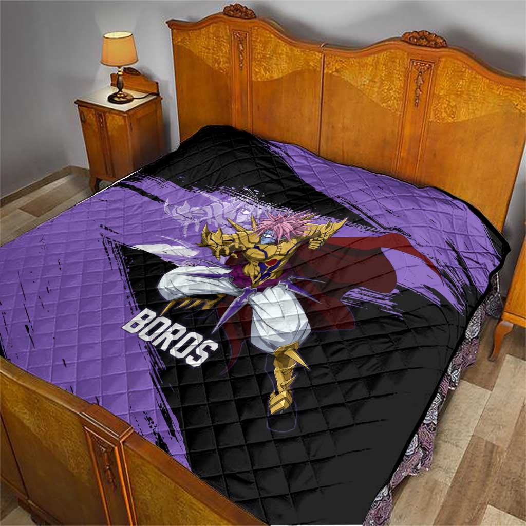 Boros One Punch Man Anime Purple and Black Theme Quilt with Galactic Overlord Design and Intense Battle Stance - The Mazicc