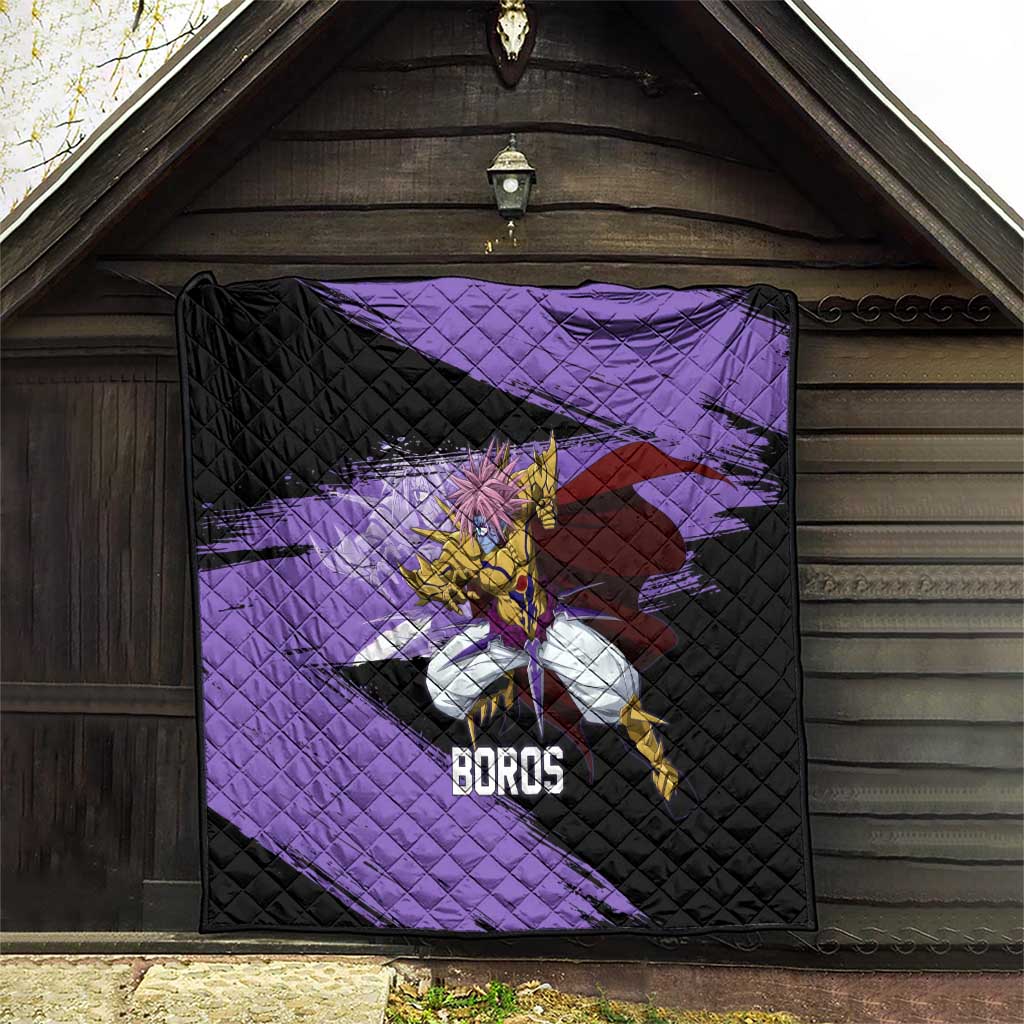 Boros One Punch Man Anime Purple and Black Theme Quilt with Galactic Overlord Design and Intense Battle Stance - The Mazicc