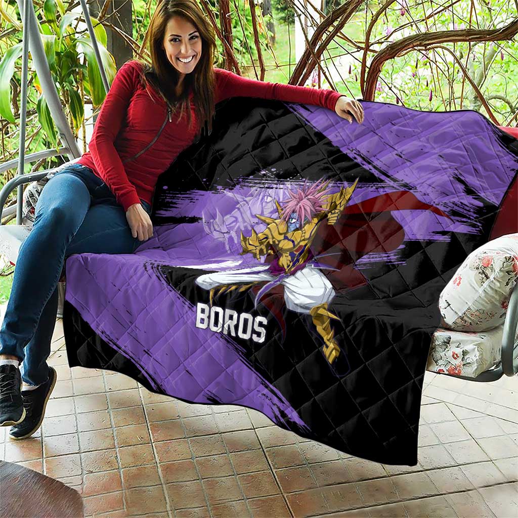 Boros One Punch Man Anime Purple and Black Theme Quilt with Galactic Overlord Design and Intense Battle Stance - The Mazicc