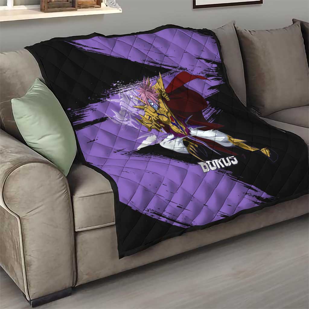 Boros One Punch Man Anime Purple and Black Theme Quilt with Galactic Overlord Design and Intense Battle Stance - The Mazicc