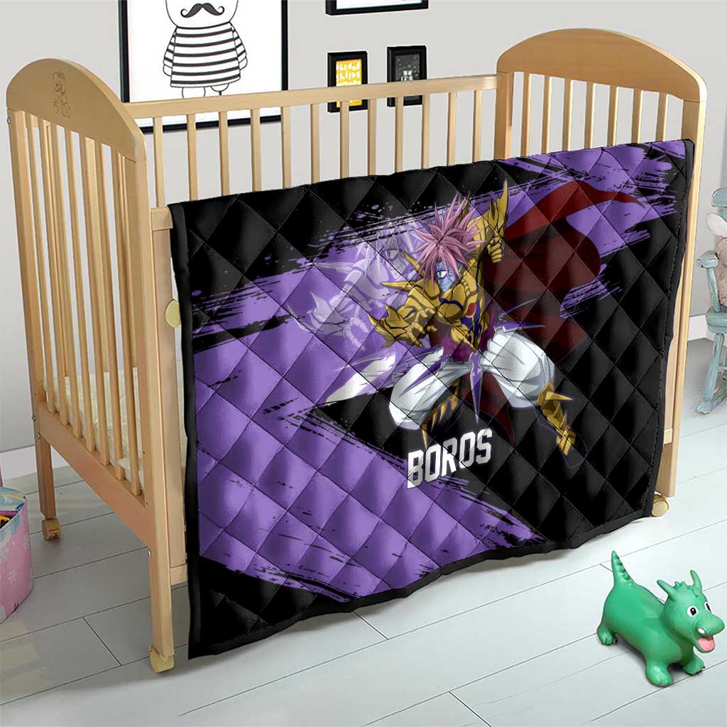 Boros One Punch Man Anime Purple and Black Theme Quilt with Galactic Overlord Design and Intense Battle Stance - The Mazicc
