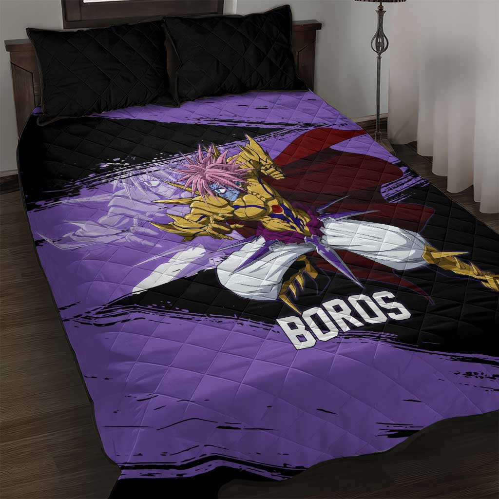 Boros One Punch Man Anime Purple and Black Theme Quilt Bed Set with Galactic Overlord Design and Intense Battle Stance - The Mazicc