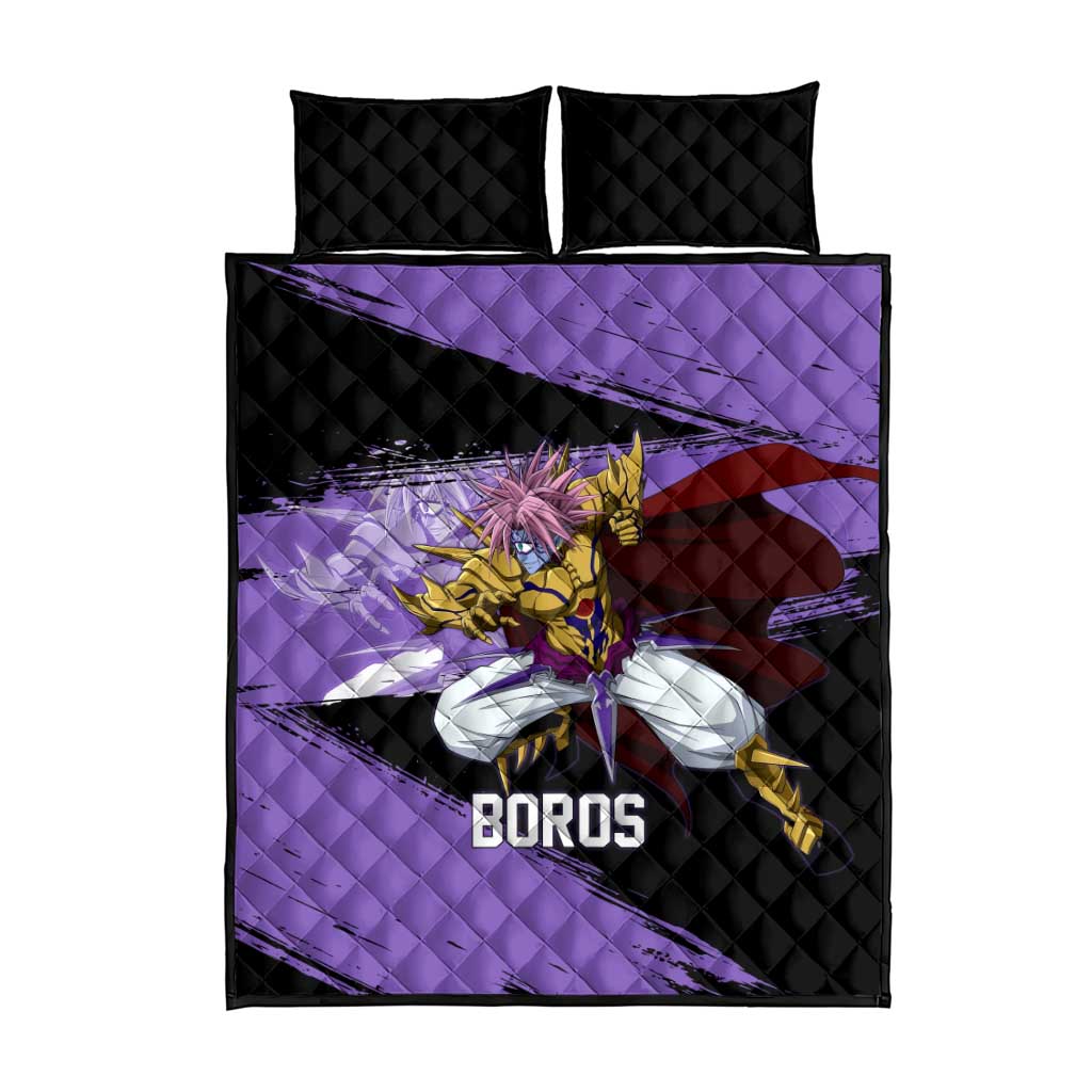 Boros One Punch Man Anime Purple and Black Theme Quilt Bed Set with Galactic Overlord Design and Intense Battle Stance - The Mazicc