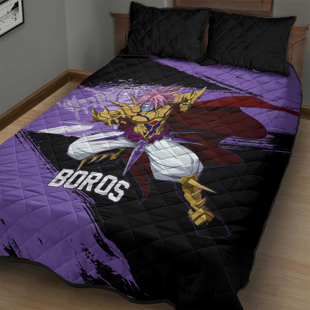 Boros One Punch Man Anime Purple and Black Theme Quilt Bed Set with Galactic Overlord Design and Intense Battle Stance - The Mazicc