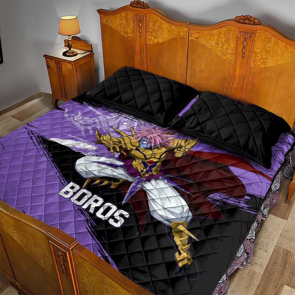 Boros One Punch Man Anime Purple and Black Theme Quilt Bed Set with Galactic Overlord Design and Intense Battle Stance - The Mazicc