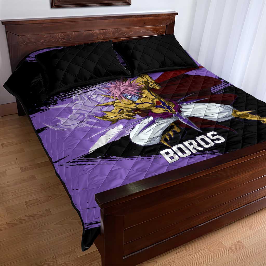 Boros One Punch Man Anime Purple and Black Theme Quilt Bed Set with Galactic Overlord Design and Intense Battle Stance - The Mazicc