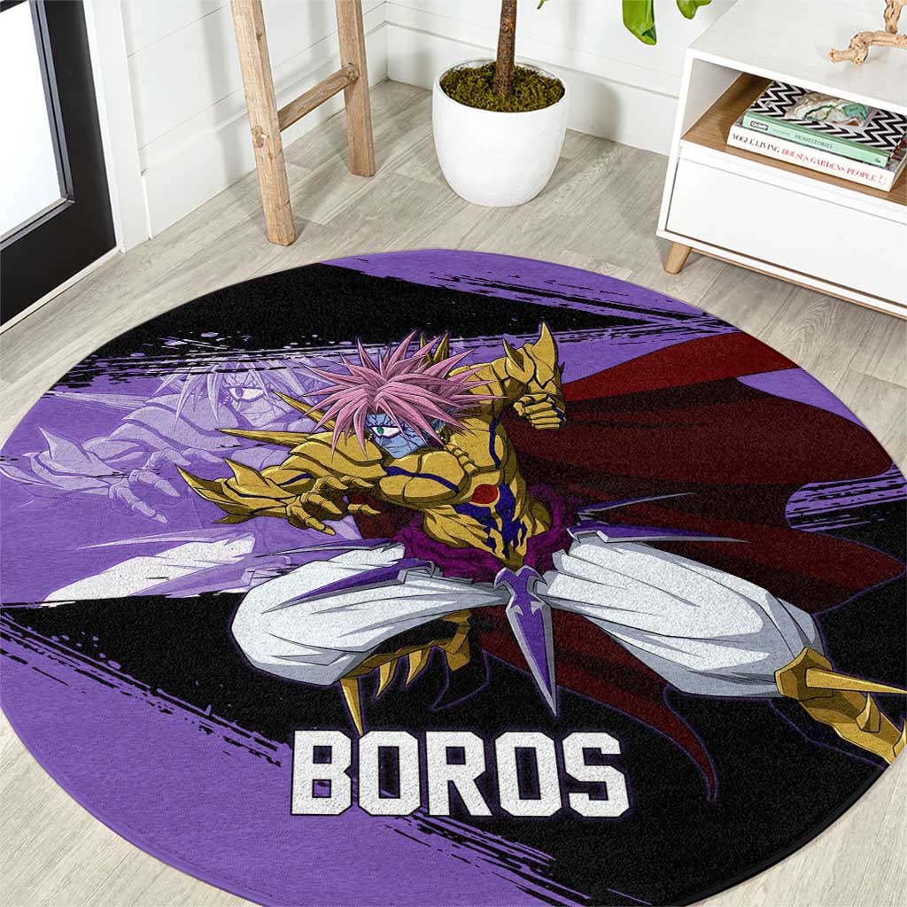 Boros One Punch Man Anime Purple and Black Theme Round Carpet with Galactic Overlord Design and Intense Battle Stance - The Mazicc