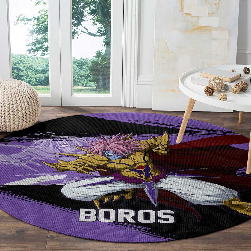 Boros One Punch Man Anime Purple and Black Theme Round Carpet with Galactic Overlord Design and Intense Battle Stance - The Mazicc