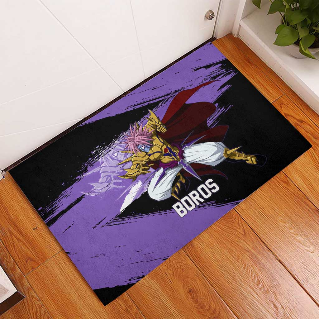 Boros One Punch Man Anime Purple and Black Theme Rubber Doormat with Galactic Overlord Design and Intense Battle Stance - The Mazicc