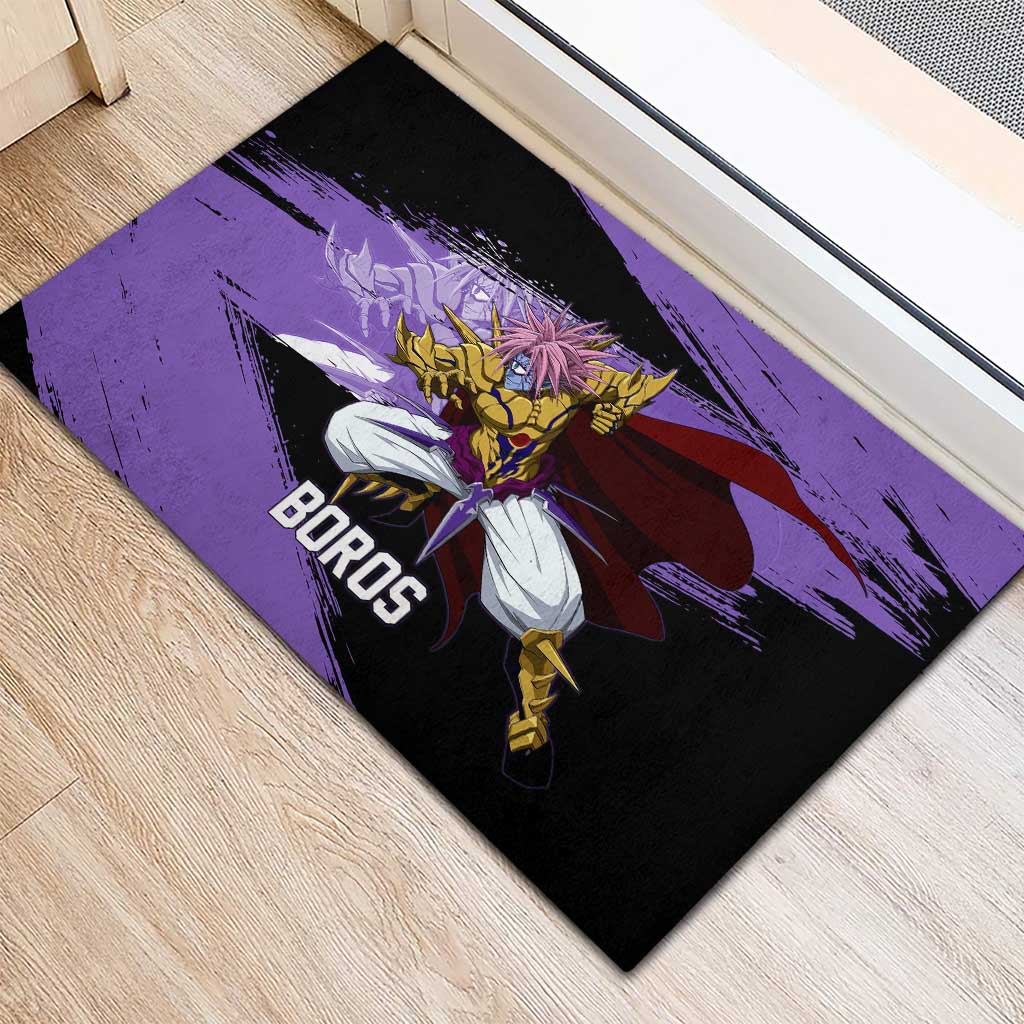 Boros One Punch Man Anime Purple and Black Theme Rubber Doormat with Galactic Overlord Design and Intense Battle Stance - The Mazicc