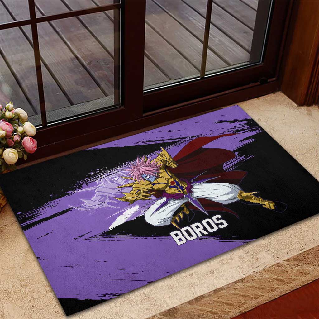 Boros One Punch Man Anime Purple and Black Theme Rubber Doormat with Galactic Overlord Design and Intense Battle Stance - The Mazicc