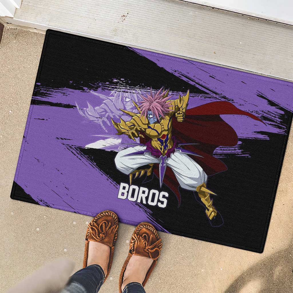 Boros One Punch Man Anime Purple and Black Theme Rubber Doormat with Galactic Overlord Design and Intense Battle Stance - The Mazicc