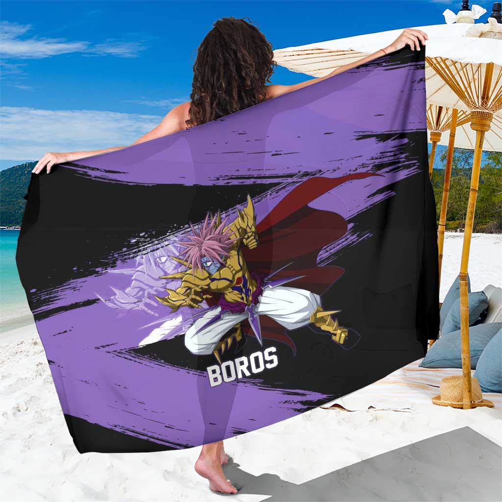 Boros One Punch Man Anime Purple and Black Theme Sarong with Galactic Overlord Design and Intense Battle Stance - The Mazicc