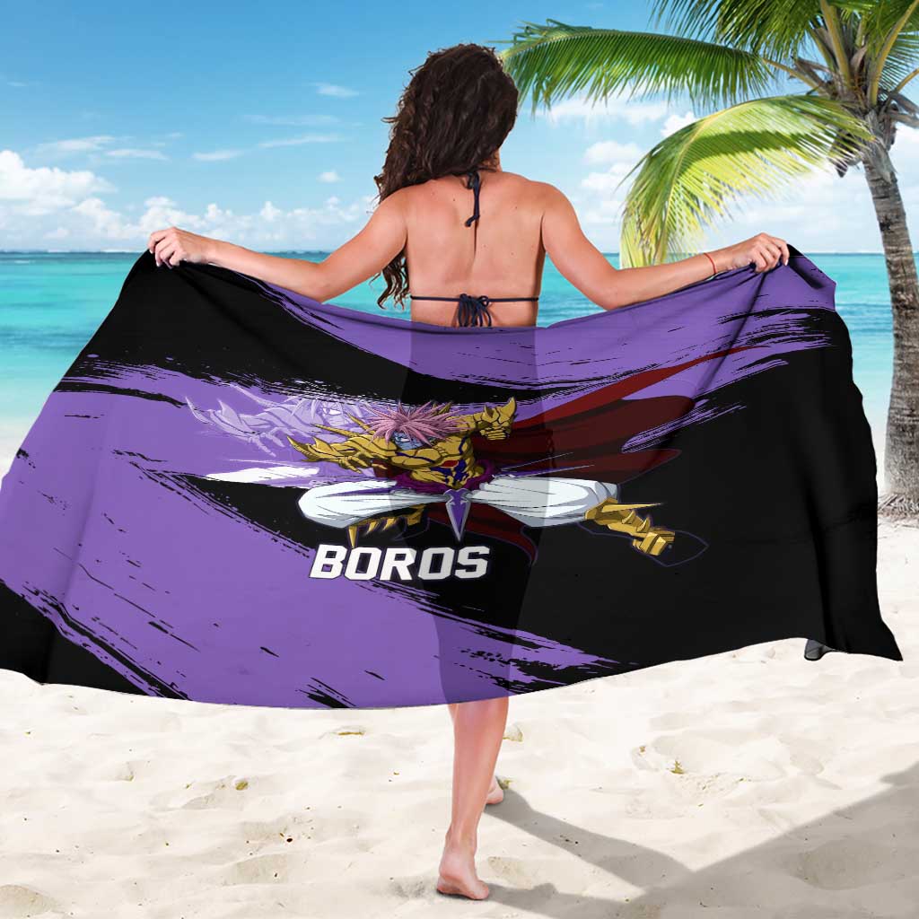 Boros One Punch Man Anime Purple and Black Theme Sarong with Galactic Overlord Design and Intense Battle Stance - The Mazicc