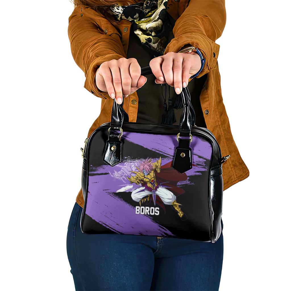 Boros One Punch Man Anime Purple and Black Theme Shoulder Handbag with Galactic Overlord Design and Intense Battle Stance - The Mazicc
