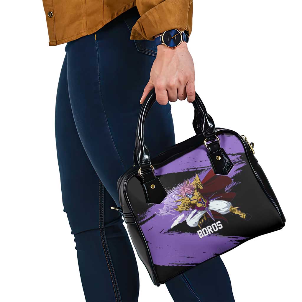 Boros One Punch Man Anime Purple and Black Theme Shoulder Handbag with Galactic Overlord Design and Intense Battle Stance - The Mazicc