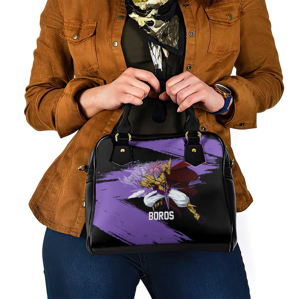 Boros One Punch Man Anime Purple and Black Theme Shoulder Handbag with Galactic Overlord Design and Intense Battle Stance - The Mazicc