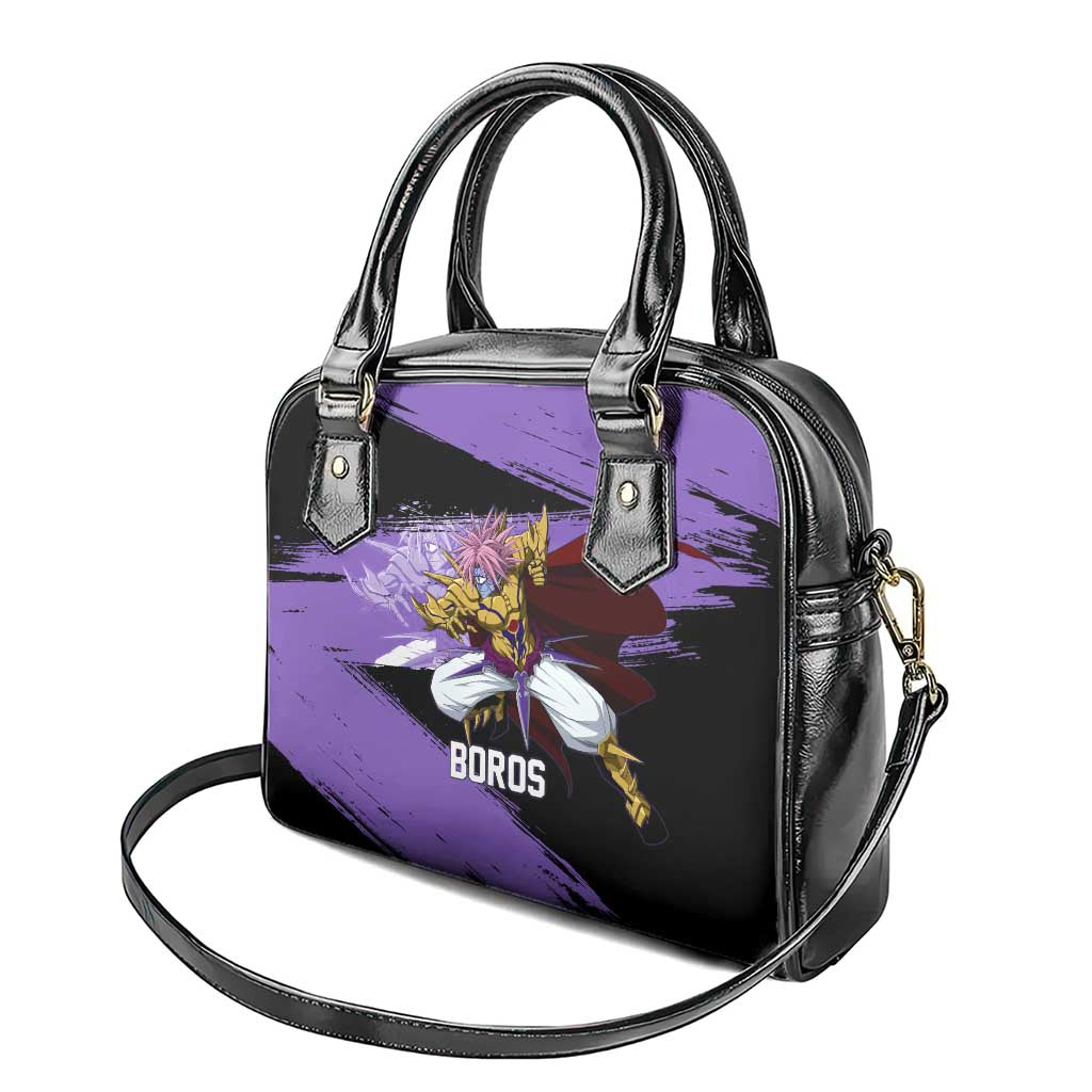 Boros One Punch Man Anime Purple and Black Theme Shoulder Handbag with Galactic Overlord Design and Intense Battle Stance - The Mazicc