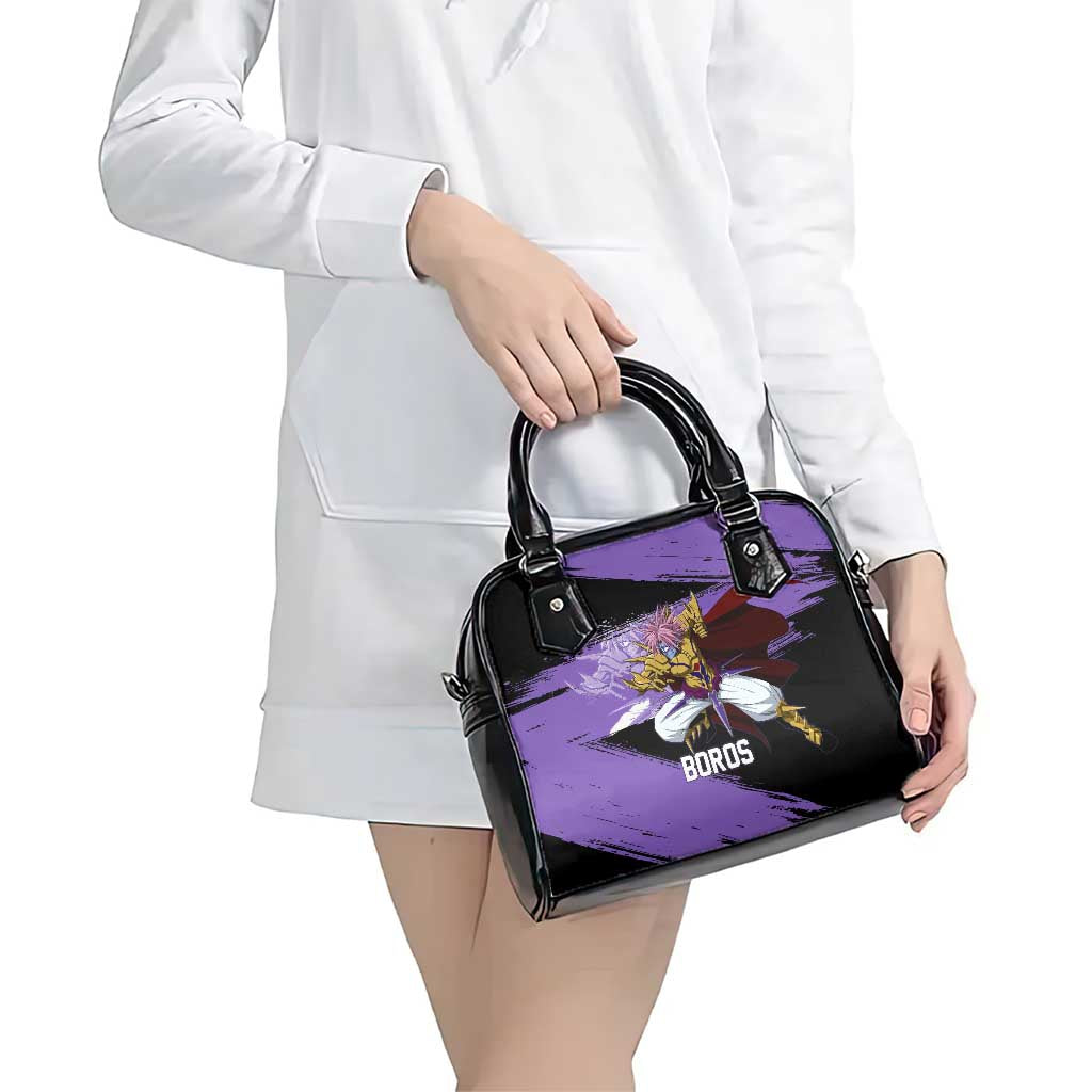 Boros One Punch Man Anime Purple and Black Theme Shoulder Handbag with Galactic Overlord Design and Intense Battle Stance - The Mazicc