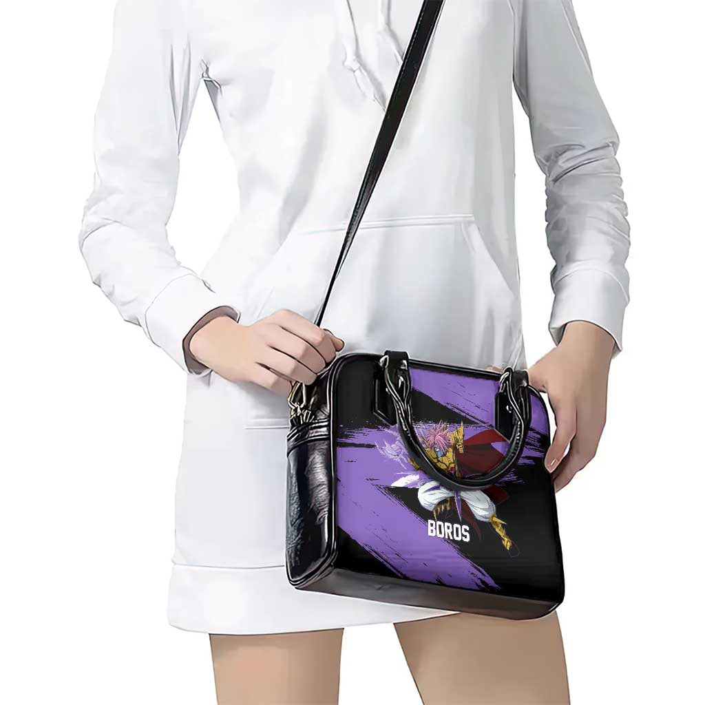 Boros One Punch Man Anime Purple and Black Theme Shoulder Handbag with Galactic Overlord Design and Intense Battle Stance - The Mazicc