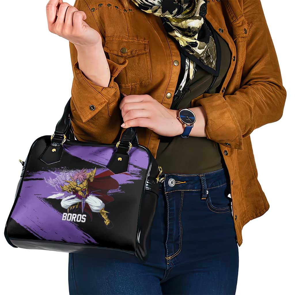 Boros One Punch Man Anime Purple and Black Theme Shoulder Handbag with Galactic Overlord Design and Intense Battle Stance - The Mazicc