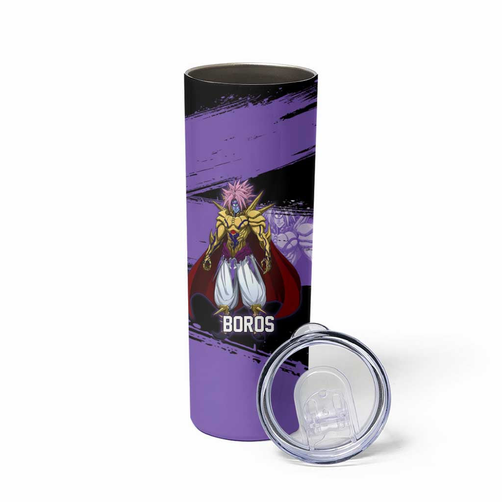 Boros One Punch Man Anime Purple and Black Theme Skinny Tumbler with Galactic Overlord Design and Intense Battle Stance - The Mazicc