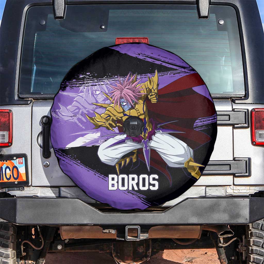 Boros One Punch Man Anime Purple and Black Theme Spare Tire Cover with Galactic Overlord Design and Intense Battle Stance - The Mazicc