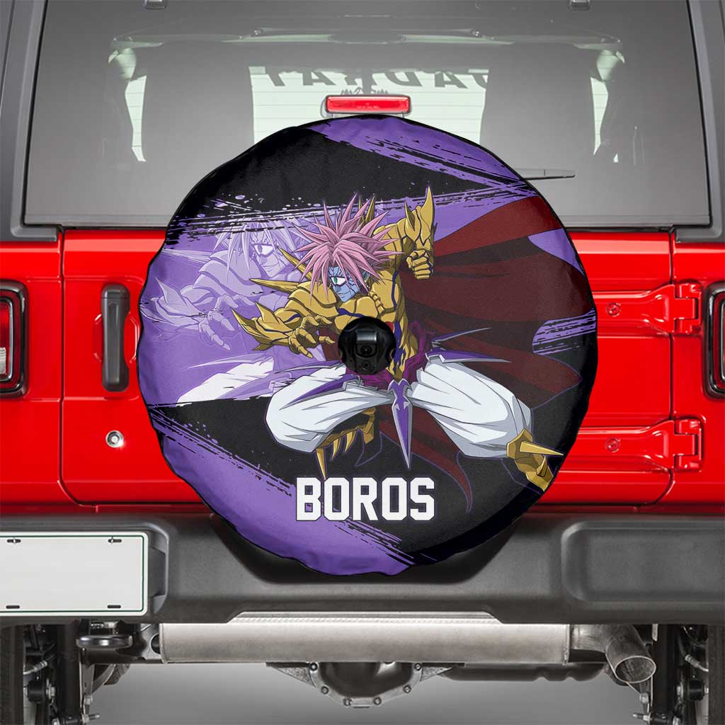Boros One Punch Man Anime Purple and Black Theme Spare Tire Cover with Galactic Overlord Design and Intense Battle Stance - The Mazicc