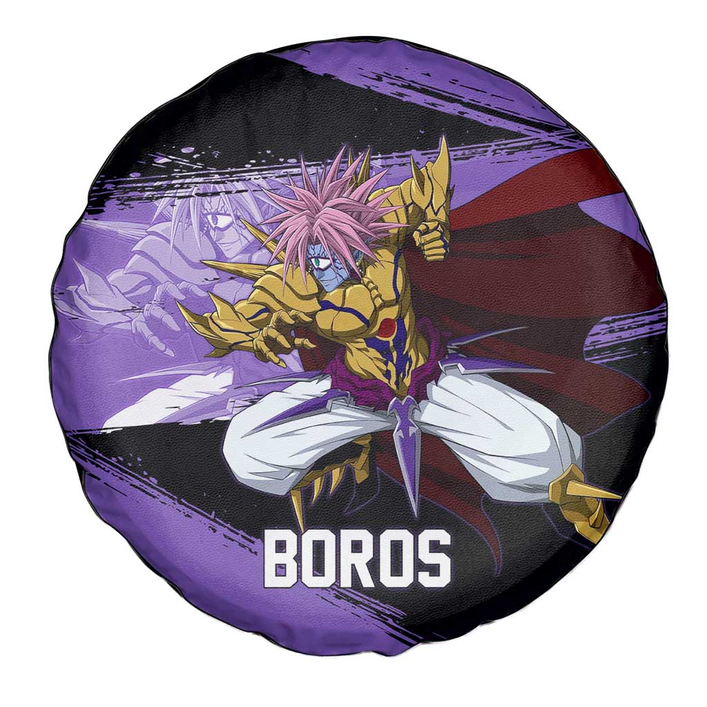 Boros One Punch Man Anime Purple and Black Theme Spare Tire Cover with Galactic Overlord Design and Intense Battle Stance - The Mazicc