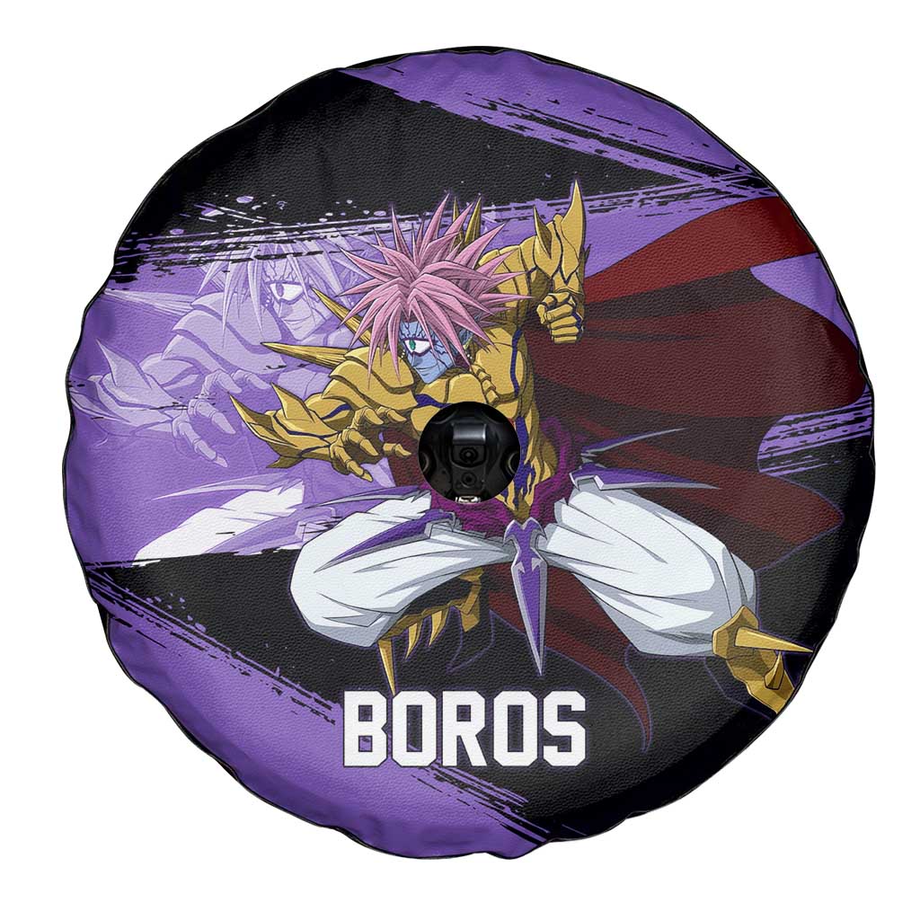 Boros One Punch Man Anime Purple and Black Theme Spare Tire Cover with Galactic Overlord Design and Intense Battle Stance - The Mazicc
