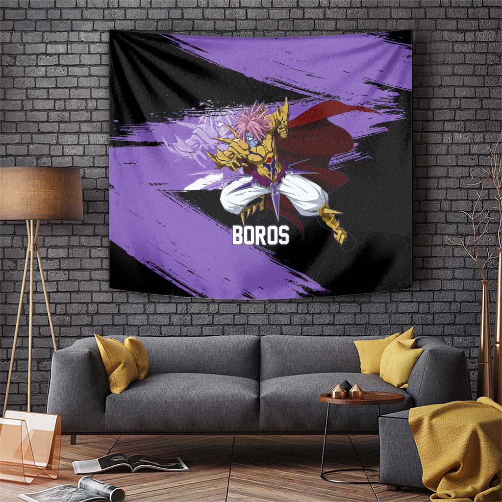 Boros One Punch Man Anime Purple and Black Theme Tapestry with Galactic Overlord Design and Intense Battle Stance - The Mazicc