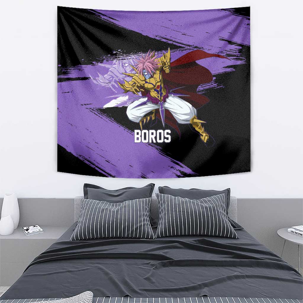 Boros One Punch Man Anime Purple and Black Theme Tapestry with Galactic Overlord Design and Intense Battle Stance - The Mazicc