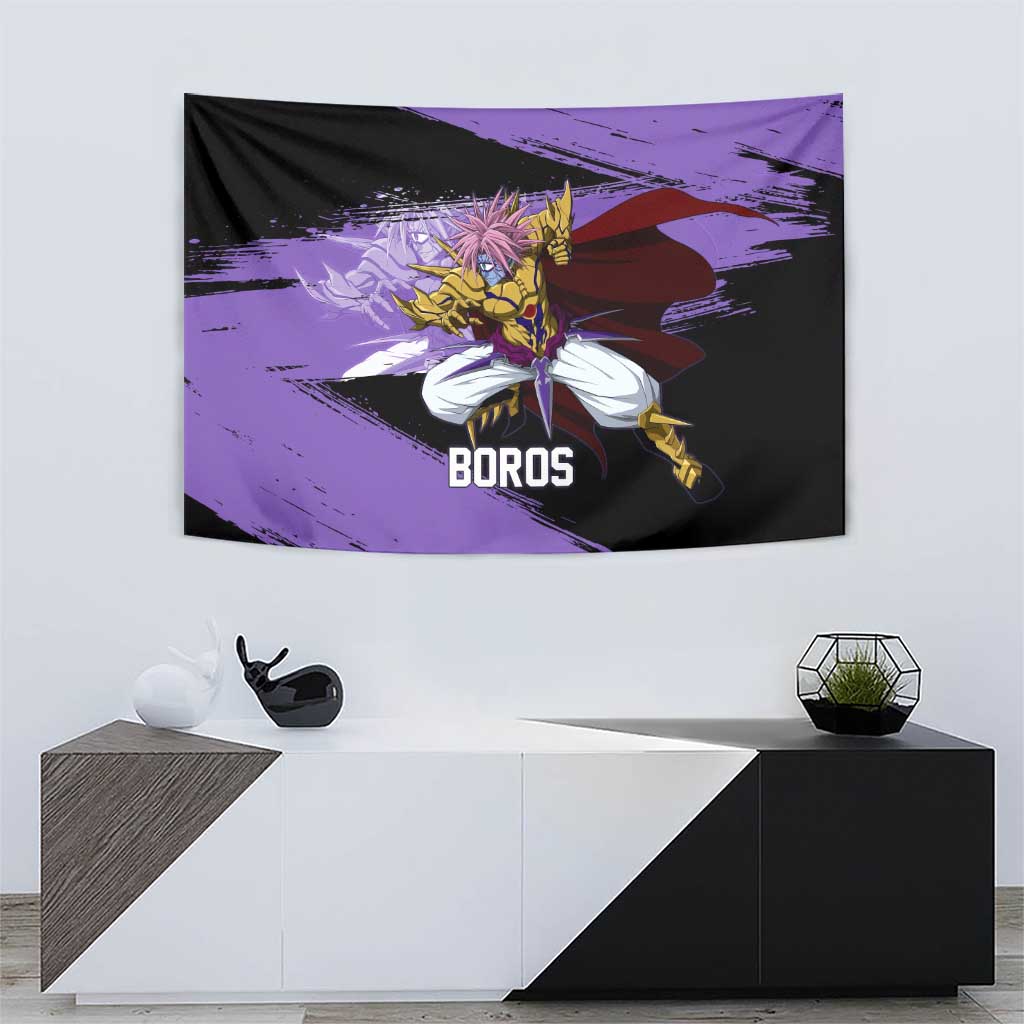 Boros One Punch Man Anime Purple and Black Theme Tapestry with Galactic Overlord Design and Intense Battle Stance - The Mazicc