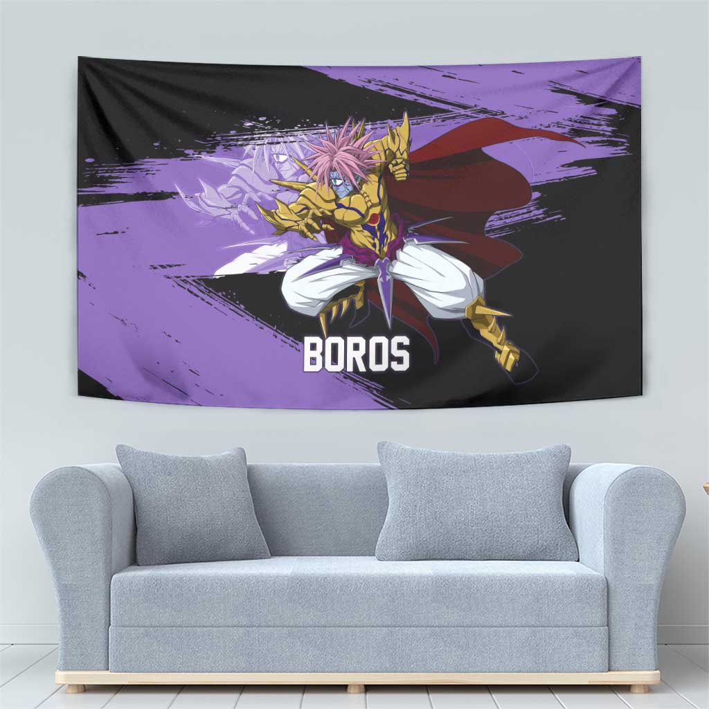 Boros One Punch Man Anime Purple and Black Theme Tapestry with Galactic Overlord Design and Intense Battle Stance - The Mazicc
