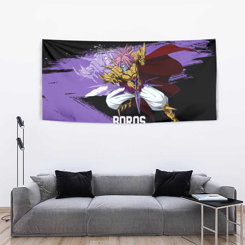 Boros One Punch Man Anime Purple and Black Theme Tapestry with Galactic Overlord Design and Intense Battle Stance - The Mazicc