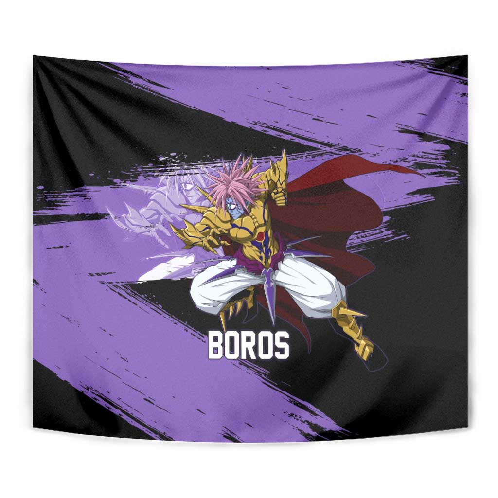 Boros One Punch Man Anime Purple and Black Theme Tapestry with Galactic Overlord Design and Intense Battle Stance - The Mazicc