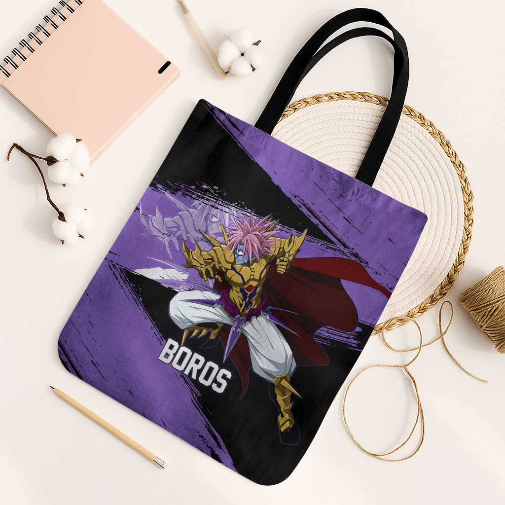 Boros One Punch Man Anime Purple and Black Theme Tote Bag with Galactic Overlord Design and Intense Battle Stance - The Mazicc