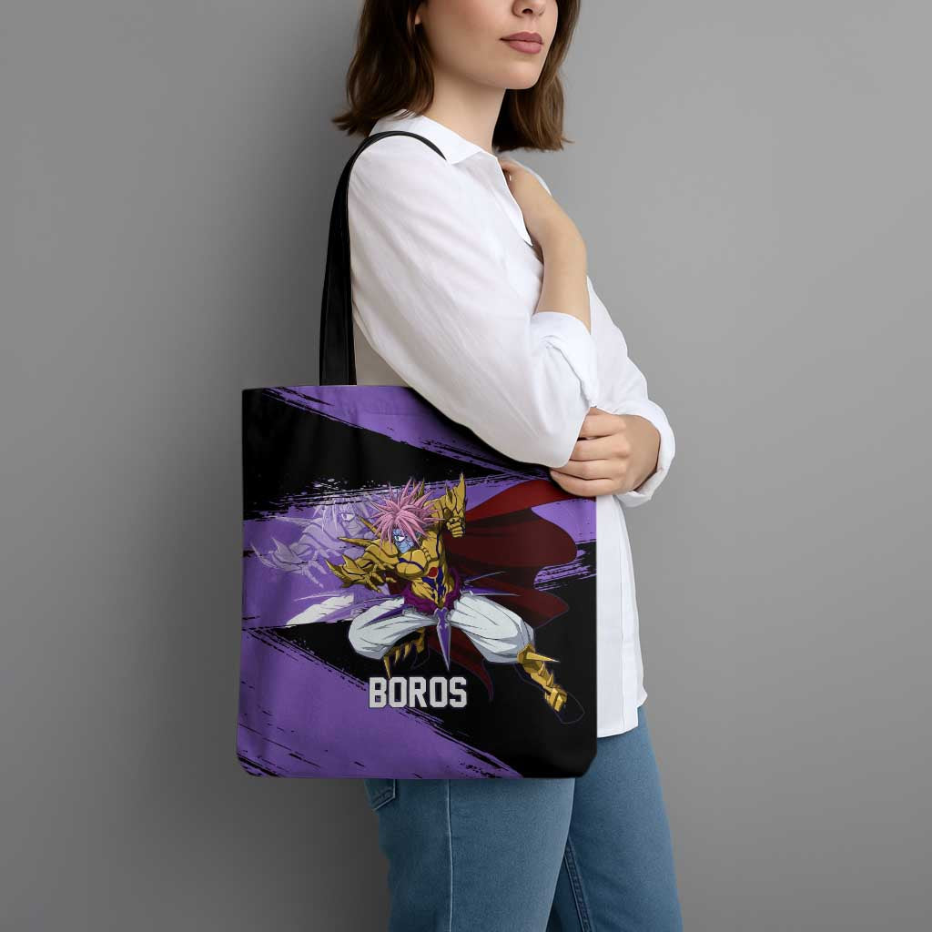 Boros One Punch Man Anime Purple and Black Theme Tote Bag with Galactic Overlord Design and Intense Battle Stance - The Mazicc