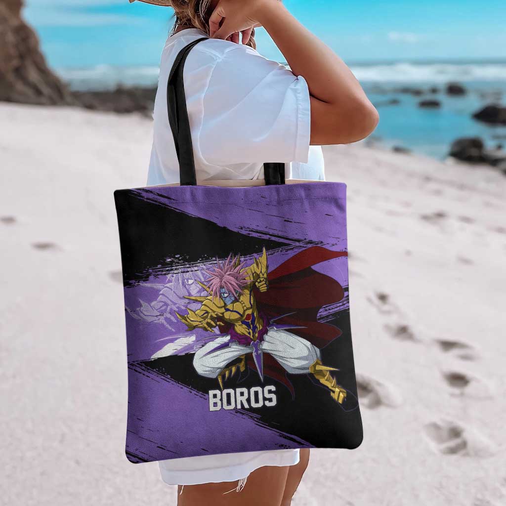 Boros One Punch Man Anime Purple and Black Theme Tote Bag with Galactic Overlord Design and Intense Battle Stance - The Mazicc