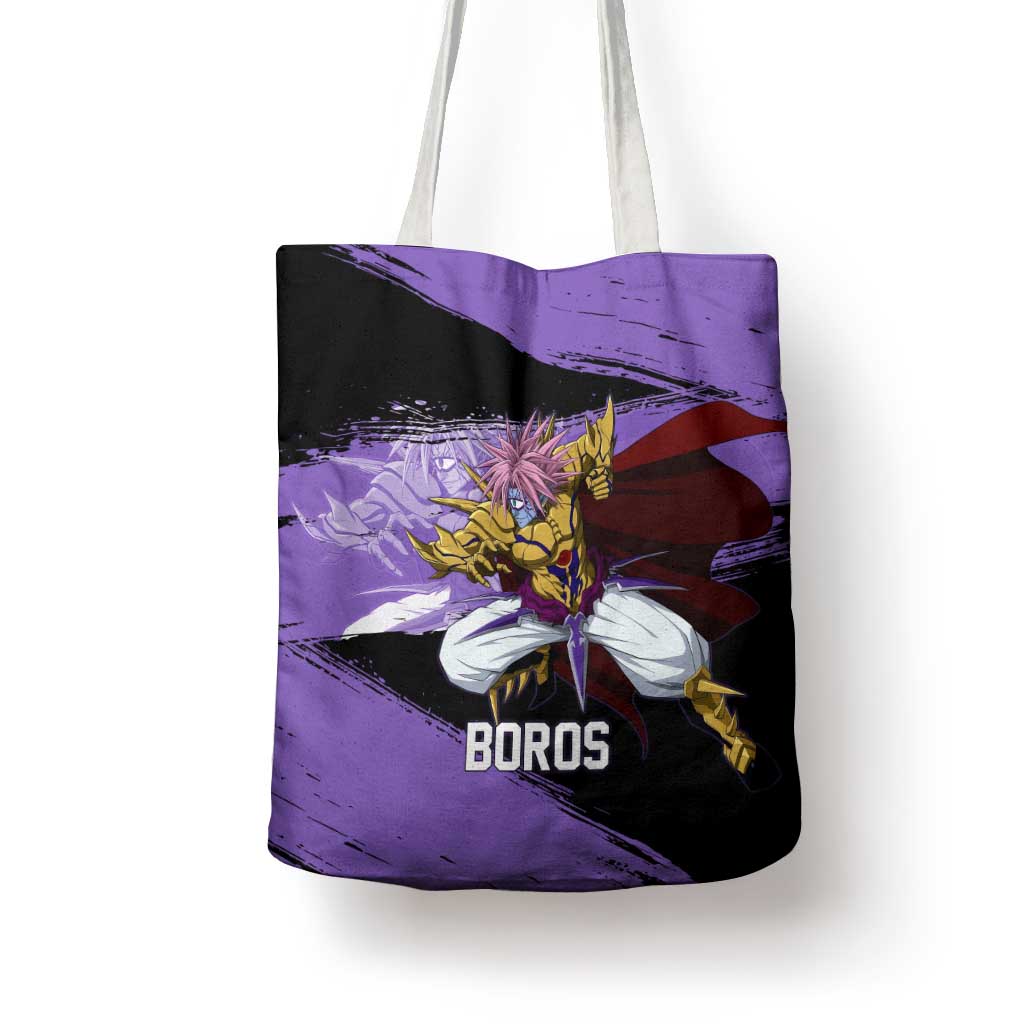 Boros One Punch Man Anime Purple and Black Theme Tote Bag with Galactic Overlord Design and Intense Battle Stance - The Mazicc
