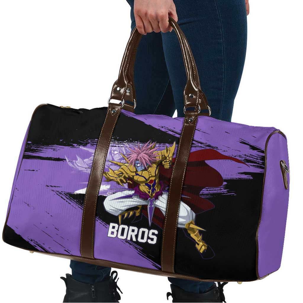 Boros One Punch Man Anime Purple and Black Theme Travel Bag with Galactic Overlord Design and Intense Battle Stance - The Mazicc
