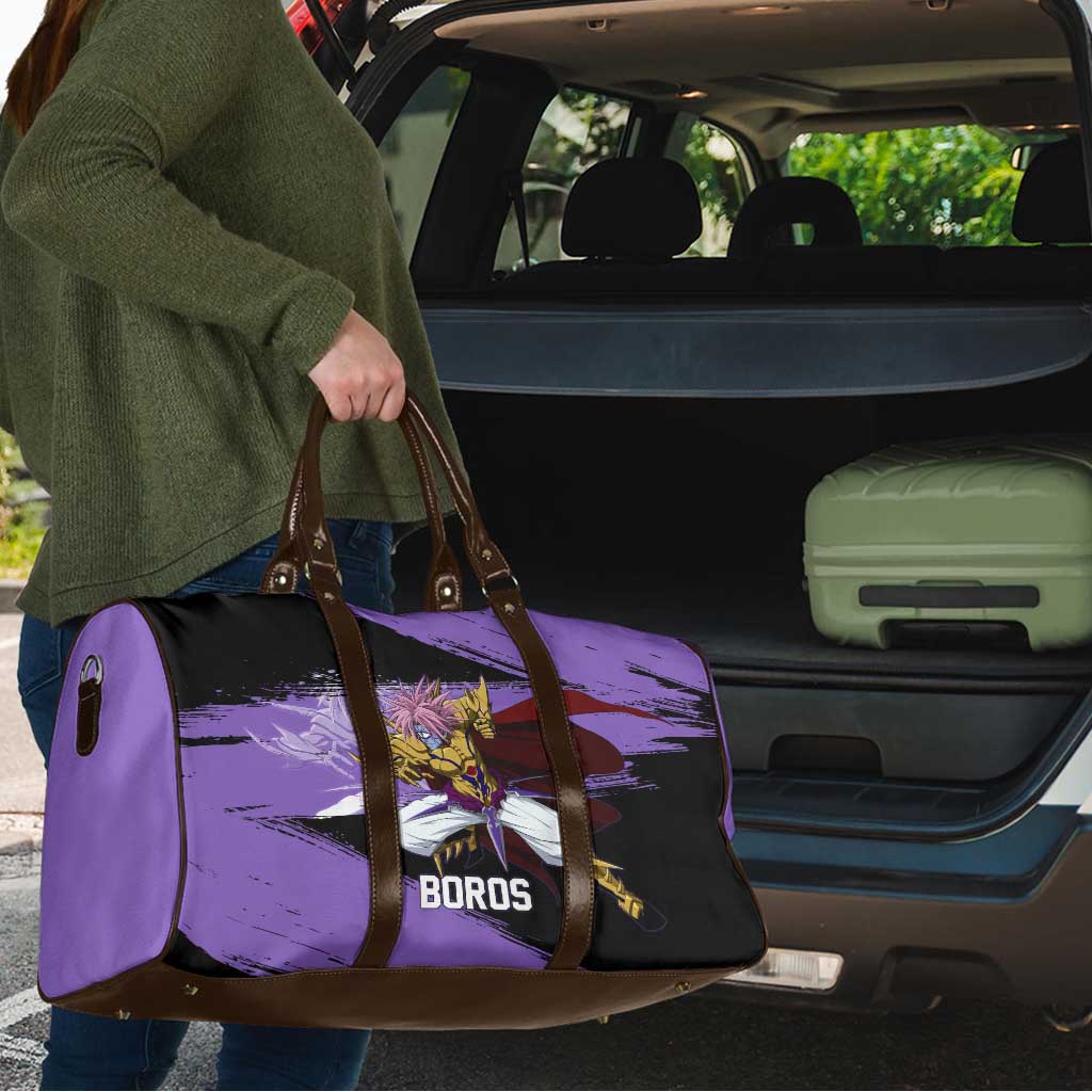 Boros One Punch Man Anime Purple and Black Theme Travel Bag with Galactic Overlord Design and Intense Battle Stance - The Mazicc