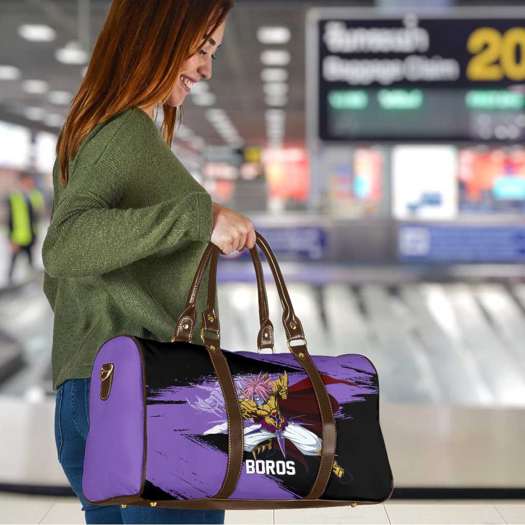 Boros One Punch Man Anime Purple and Black Theme Travel Bag with Galactic Overlord Design and Intense Battle Stance - The Mazicc